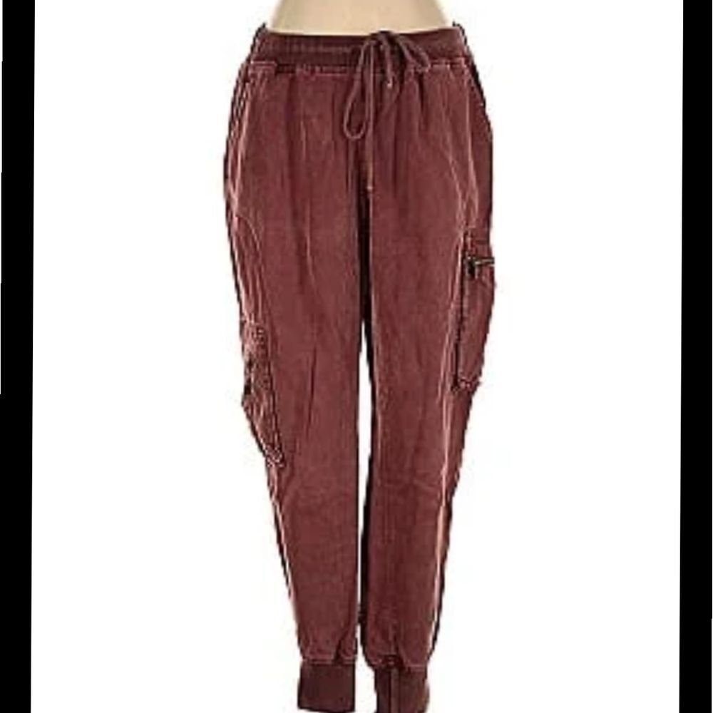Young Fabulous & Broke Burgundy‎ Tencel Drawstring Waist Cargo Jogger Pants M